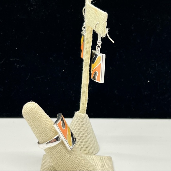 NWOT DaVinci Silver Plated Enamel Ring & Earrings Set - Picture 2 of 6